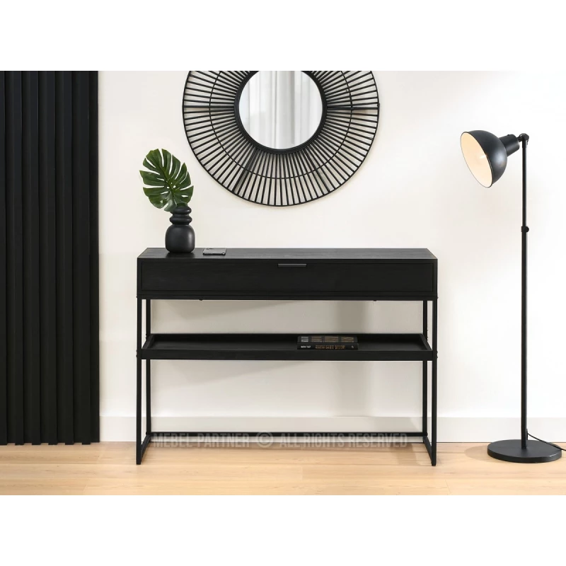 Konzolový stolek NIRAI s policí a šuplíkem - černý