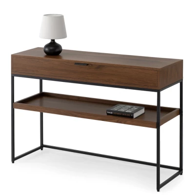 Konzolový stolek NIRAI s policí a šuplíkem - ořech / černý