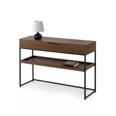 Konzolový stolek NIRAI s policí a šuplíkem - ořech / černý