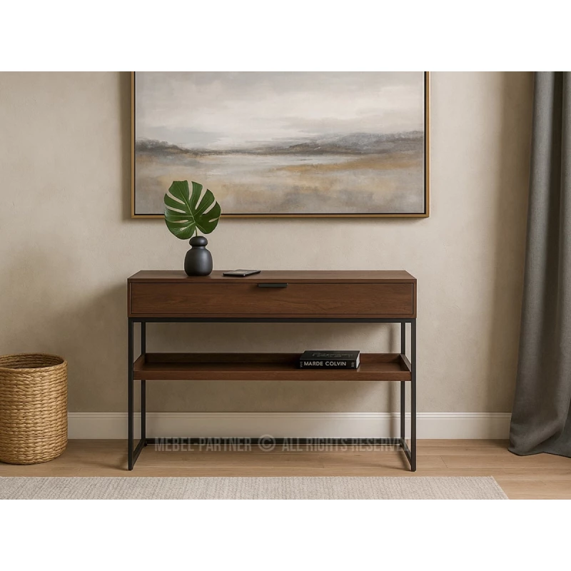 Konzolový stolek NIRAI s policí a šuplíkem - ořech / černý