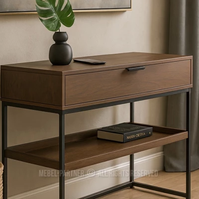 Konzolový stolek NIRAI s policí a šuplíkem - ořech / černý