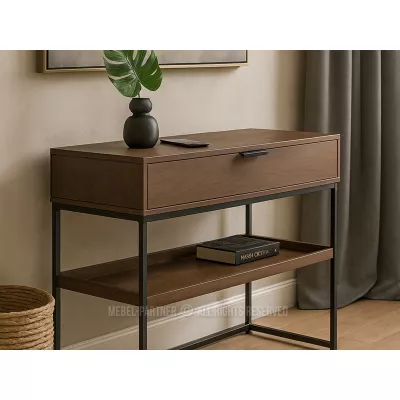 Konzolový stolek NIRAI s policí a šuplíkem - ořech / černý