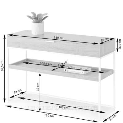 Konzolový stolek NIRAI s policí a šuplíkem - ořech / černý