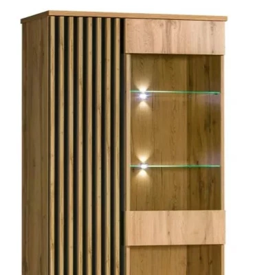 Vysoká vitrína CATAWBA - dub wotan / černá