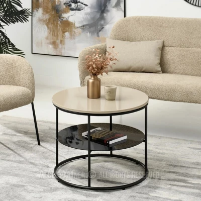 Kulatý konferenční stolek ANDRIES - béžový / černý