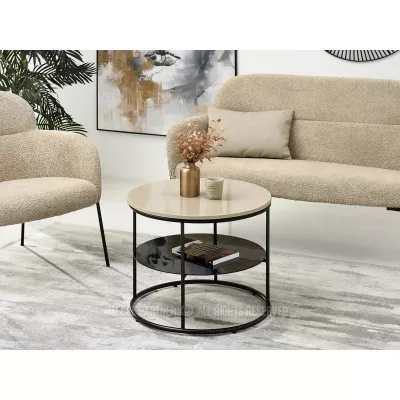 Kulatý konferenční stolek ANDRIES - béžový / černý