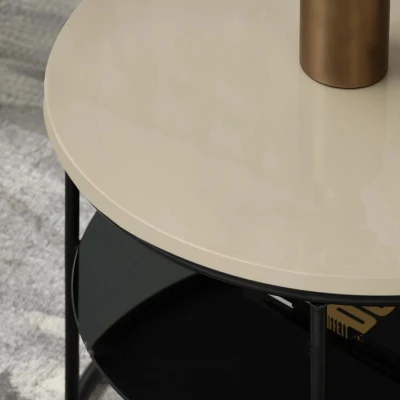 Kulatý konferenční stolek ANDRIES - béžový / černý