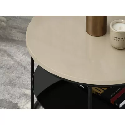 Kulatý konferenční stolek ANDRIES - béžový / černý