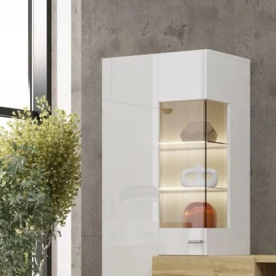 Obývací stěna NIKOL - bílý / bílý lesk / wotan