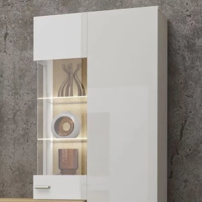 Obývací stěna NIKOL - bílý / bílý lesk / wotan