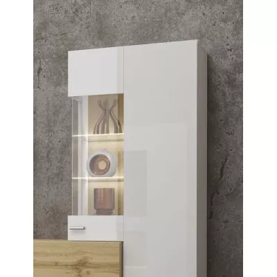 Obývací stěna NIKOL - bílý / bílý lesk / wotan