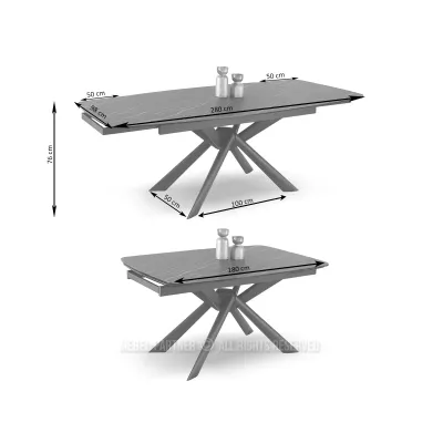 Rozkládací jídelní stůl 180(280)x98 NODIN - šedý / černý