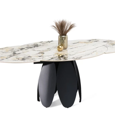 Designový jídelní stůl BAWER - šedý mramor / černý