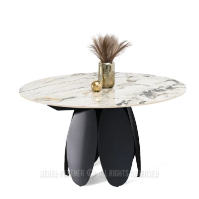 Designový jídelní stůl BAWER - šedý mramor / černý