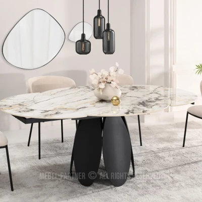 Designový jídelní stůl BAWER - šedý mramor / černý