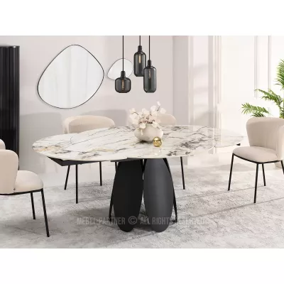 Designový jídelní stůl BAWER - šedý mramor / černý