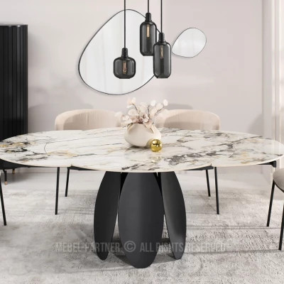 Designový jídelní stůl BAWER - šedý mramor / černý