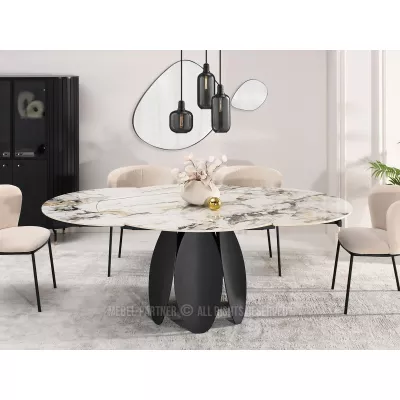 Designový jídelní stůl BAWER - šedý mramor / černý