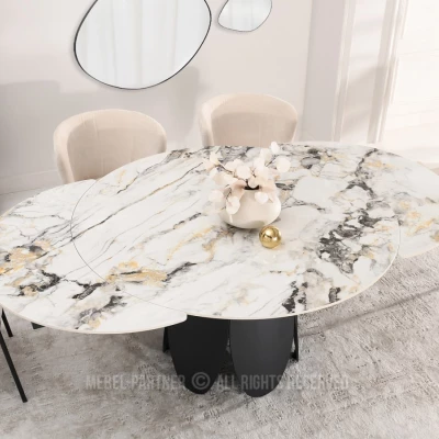 Designový jídelní stůl BAWER - šedý mramor / černý