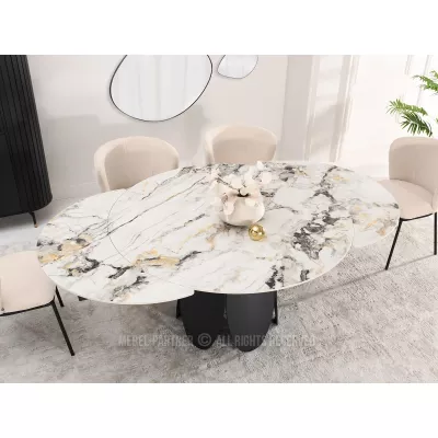 Designový jídelní stůl BAWER - šedý mramor / černý