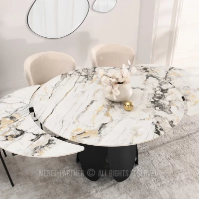 Designový jídelní stůl BAWER - šedý mramor / černý