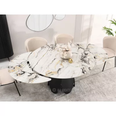 Designový jídelní stůl BAWER - šedý mramor / černý