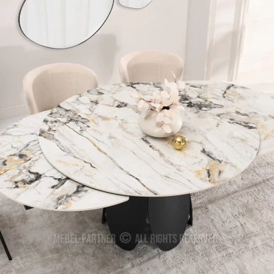 Designový jídelní stůl BAWER - šedý mramor / černý