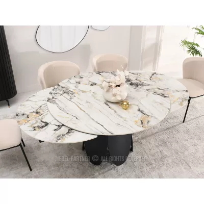 Designový jídelní stůl BAWER - šedý mramor / černý