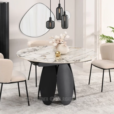 Designový jídelní stůl BAWER - šedý mramor / černý