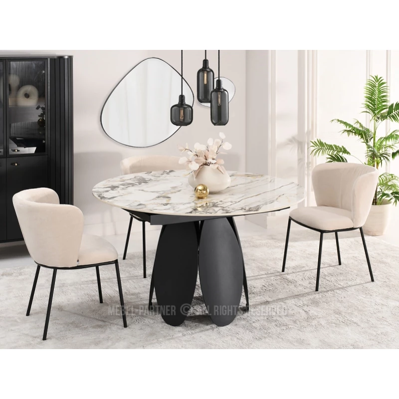 Designový jídelní stůl BAWER - šedý mramor / černý