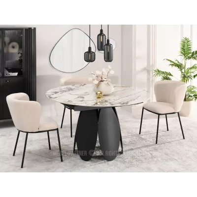 Designový jídelní stůl BAWER - šedý mramor / černý