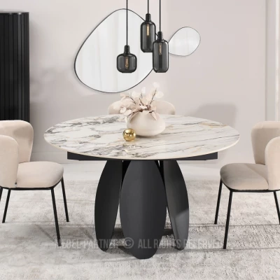 Designový jídelní stůl BAWER - šedý mramor / černý