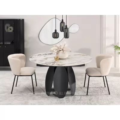 Designový jídelní stůl BAWER - šedý mramor / černý