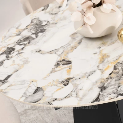 Designový jídelní stůl BAWER - šedý mramor / černý