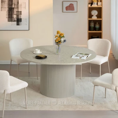 Designový rozkládací stůl 140(180)x120 LARSON - šedý mramor / šedý