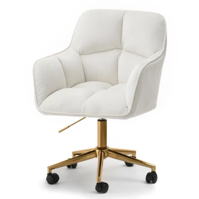 Čalouněná otočná židle GOHAR - zlatá / krémová