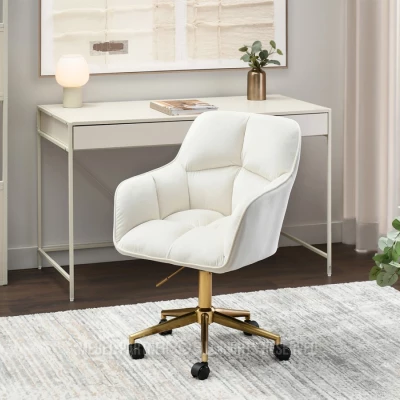 Čalouněná otočná židle GOHAR - zlatá / krémová