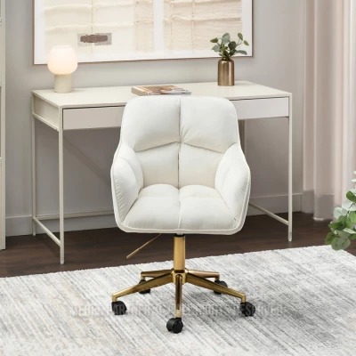 Čalouněná otočná židle GOHAR - zlatá / krémová