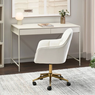 Čalouněná otočná židle GOHAR - zlatá / krémová