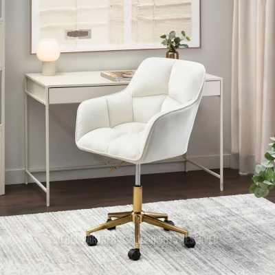 Čalouněná otočná židle GOHAR - zlatá / krémová