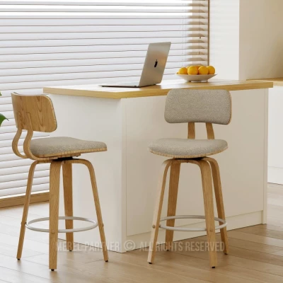 Otočná barová židle IBELINA - dub / béžová