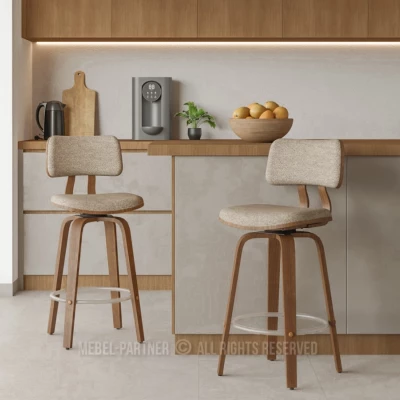 Otočná barová židle IBELINA - ořech / béžová