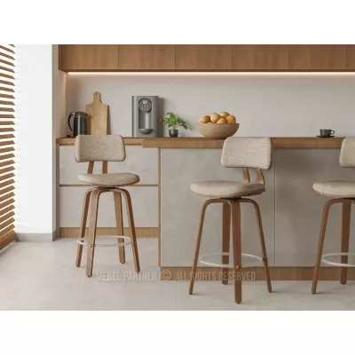 Otočná barová židle IBELINA - ořech / béžová