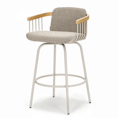 Elegantní barová židle SIDRA - tmavě béžová / dub