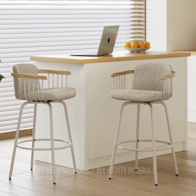 Elegantní barová židle SIDRA - tmavě béžová / dub