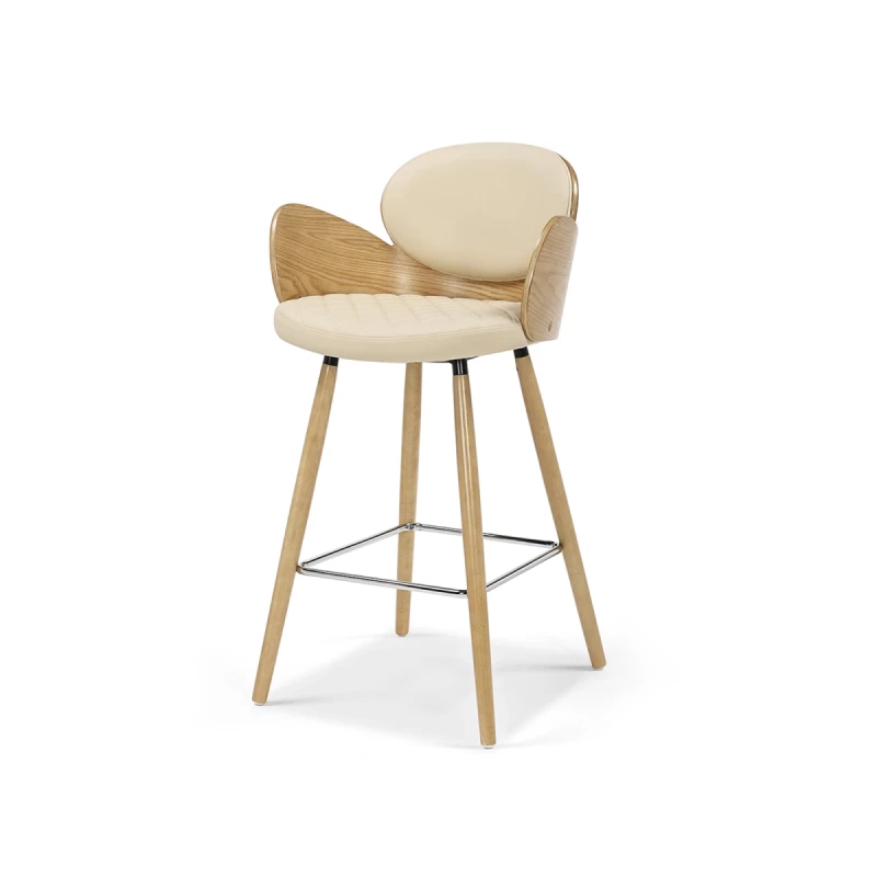 Designová barová židle RAWAN - dub / krémová