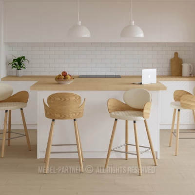 Designová barová židle RAWAN - dub / krémová