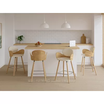 Designová barová židle RAWAN - dub / krémová