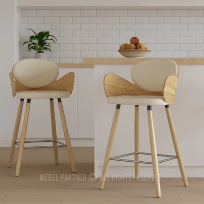 Designová barová židle RAWAN - dub / krémová