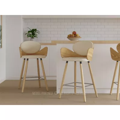 Designová barová židle RAWAN - dub / krémová